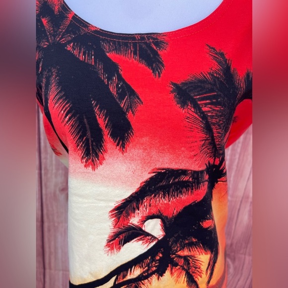 Catalina orange yellow black palm tree print cotton tank top size L 12/14 - Picture 3 of 10